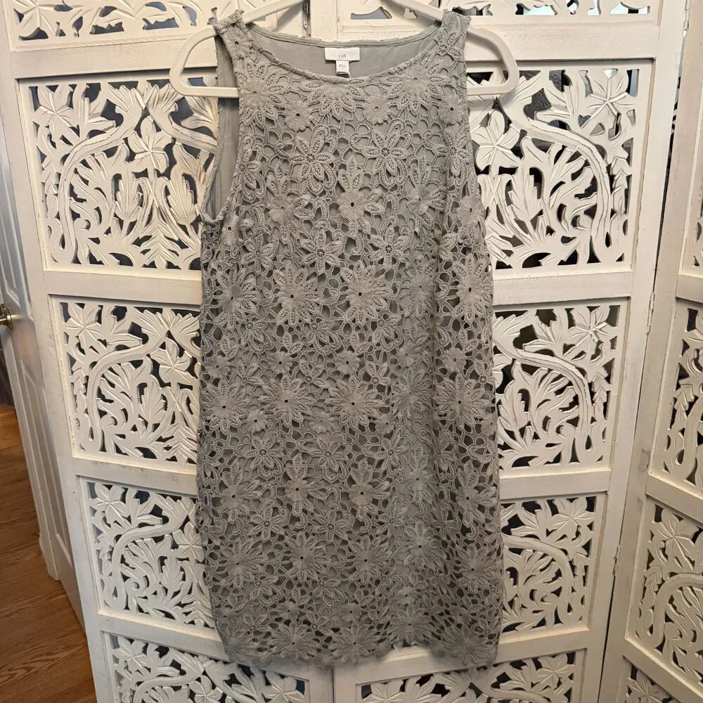 J Jill Floral Lace Shift Dress Size Small Grey /Silver